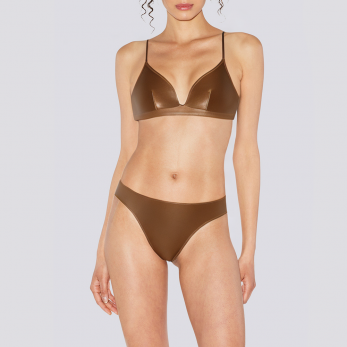 Brown deep V-neck backless women's bikini set