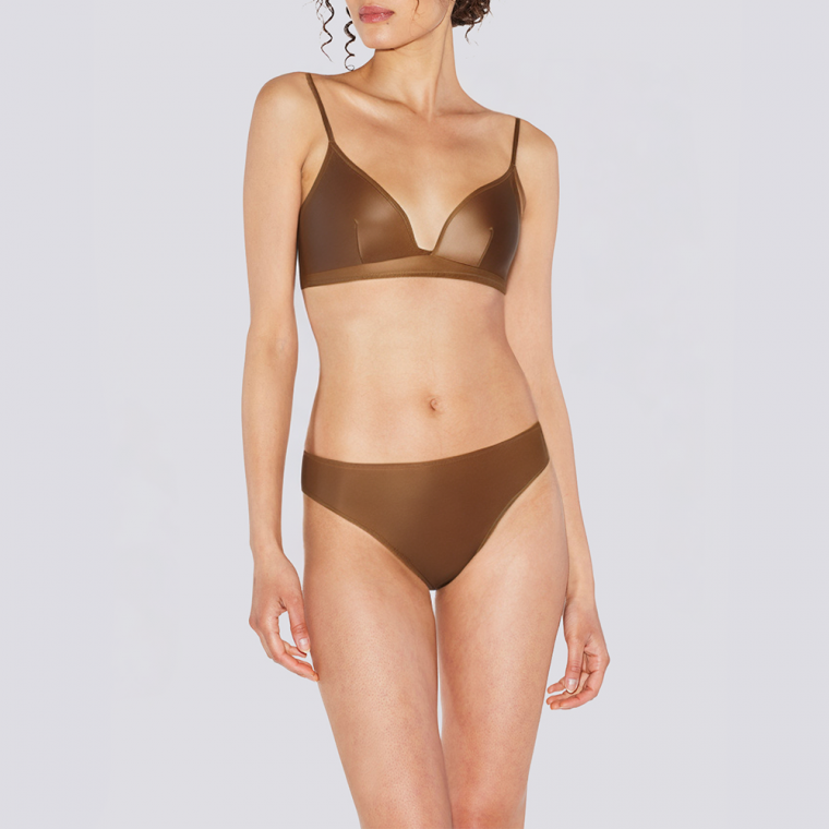 Brown deep V-neck backless women's bikini set