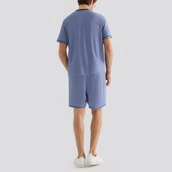 Contrast color stitching V-neck men's pajama set