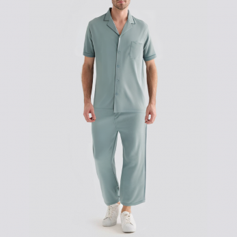 Lapel cardigan short sleeve men's pajama set