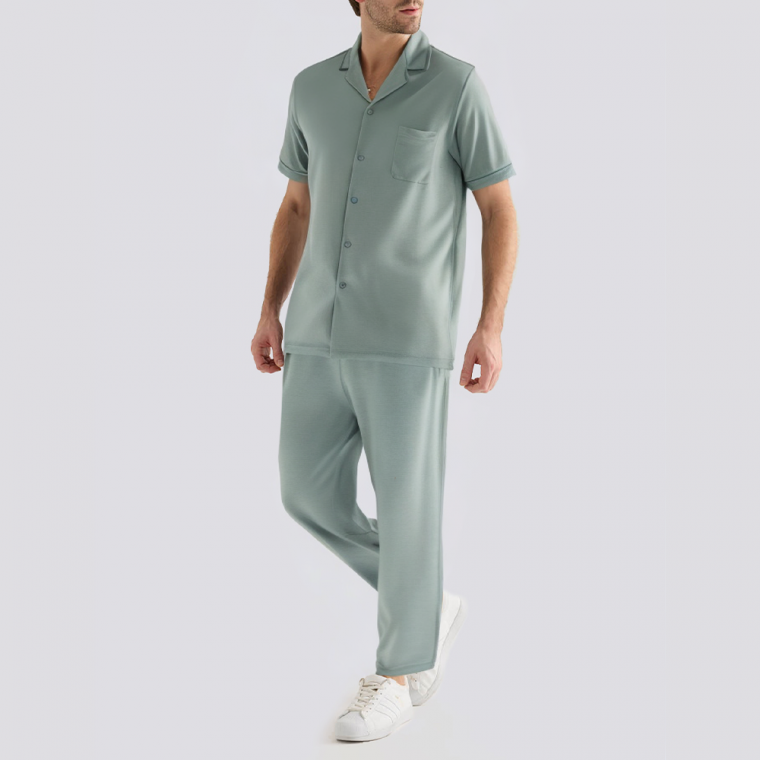 Lapel cardigan short sleeve men's pajama set