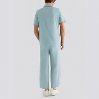 Lapel cardigan short sleeve men's pajama set