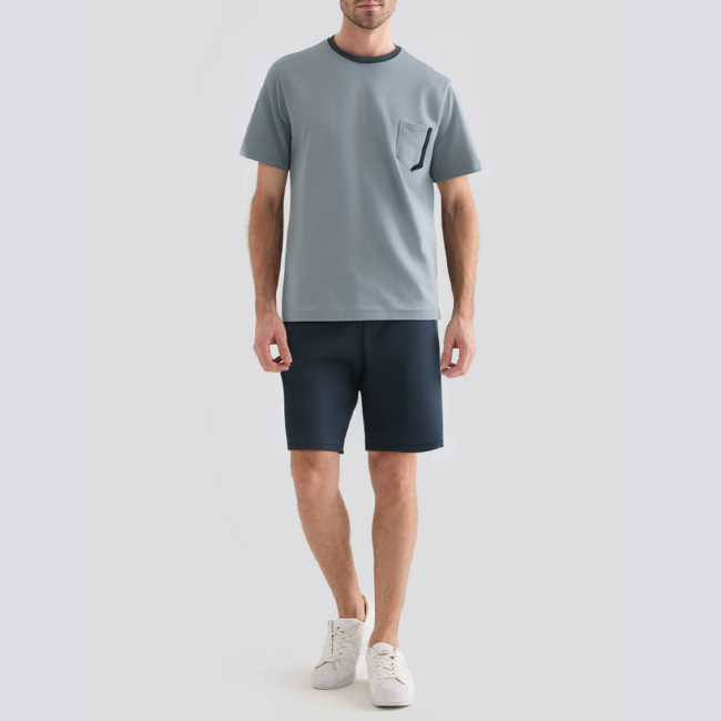 Round neck short sleeve skin-friendly men's pajama set