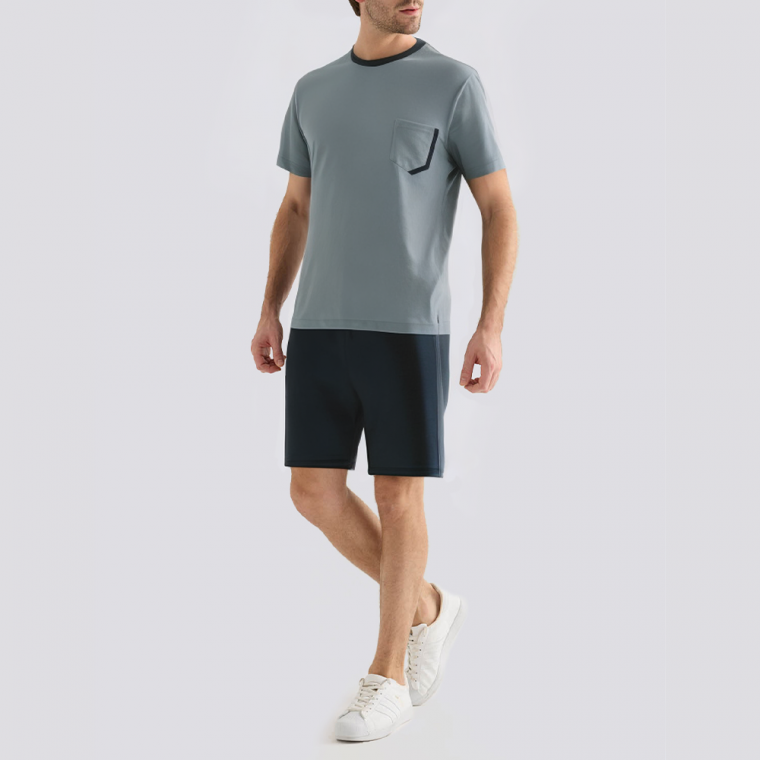Round neck short sleeve skin-friendly men's pajama set