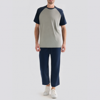 Men's round neck contrast color stitching pajama set