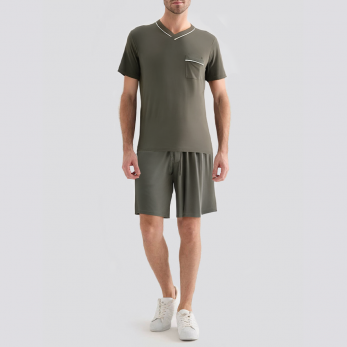 Ribbed V-neck comfortable men's pajama set
