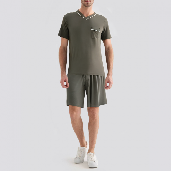 Ribbed V-neck comfortable men's pajama set