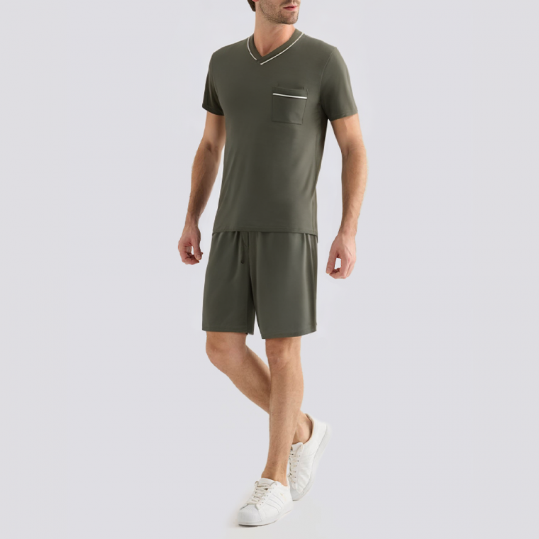 Ribbed V-neck comfortable men's pajama set