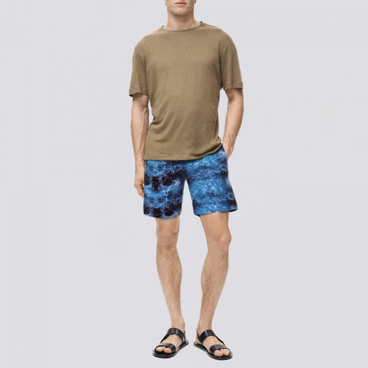 Water pattern print straight leg men's swimming trunks