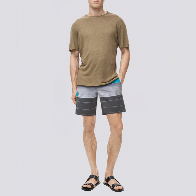 Stripe print quick-drying men's swimming trunks