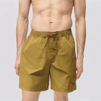 Brown pleated lightweight men's swim trunks