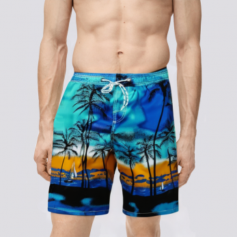Printed mesh lined men's swim trunks