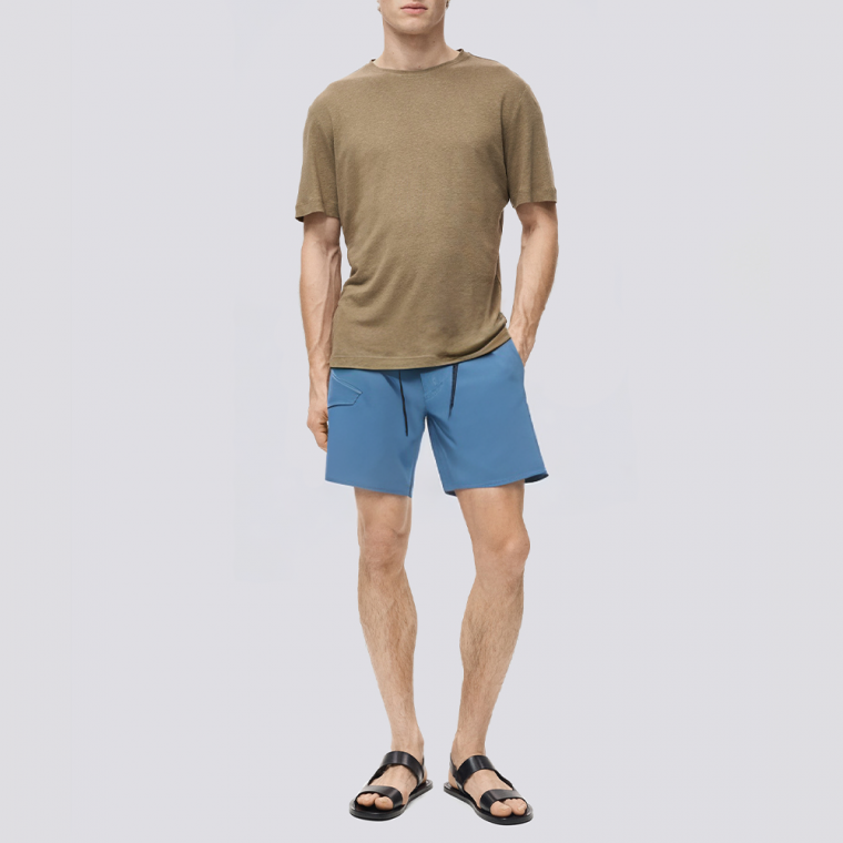 Blue stretch quick-drying men's swimming trunks
