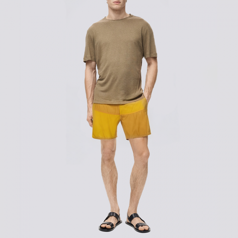 Yellow contrast patchwork men's swimming trunks