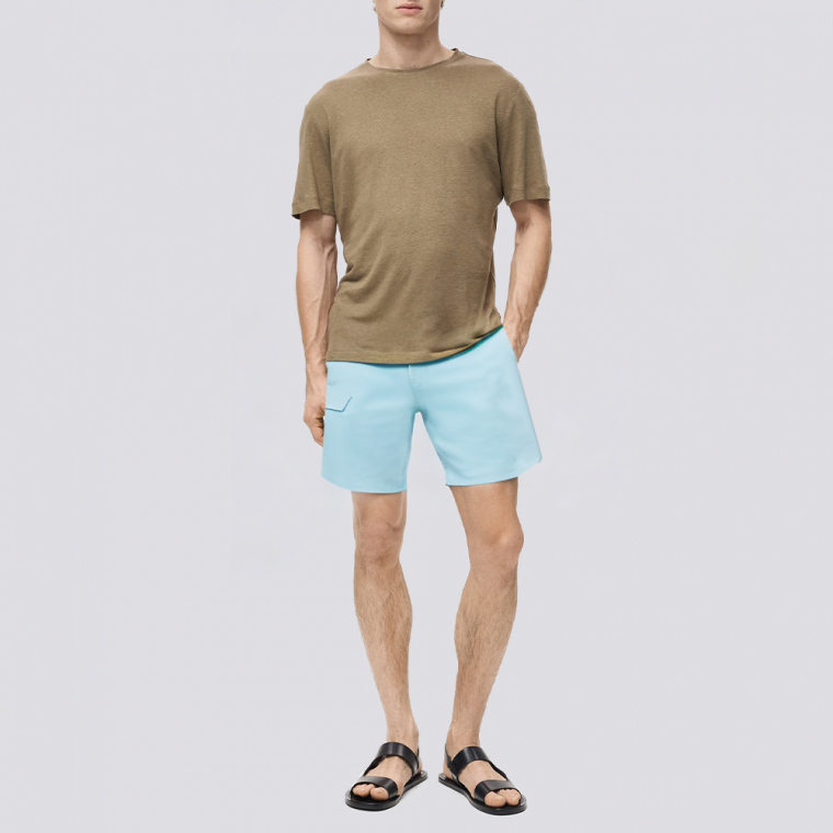 Men's four-way stretch blue swim trunks