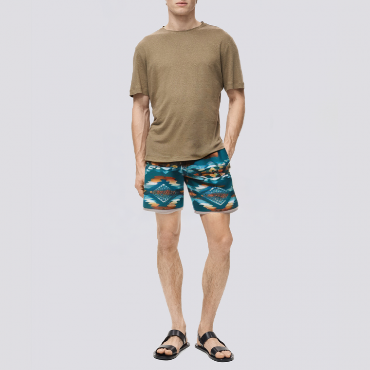 Men's retro navajo totem print swim trunks