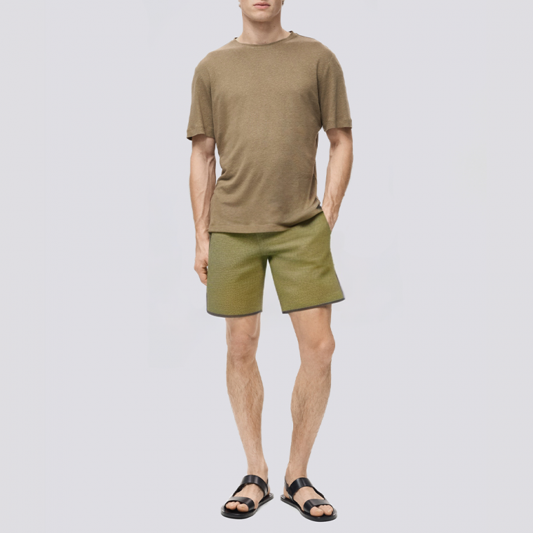 Green side slit stretch men's swimming trunks