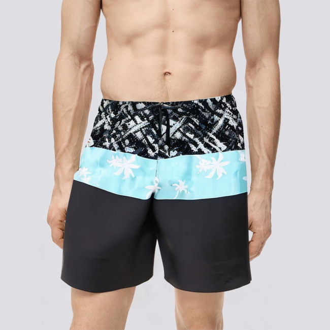 Men's patchwork printed quick-drying swimming trunks
