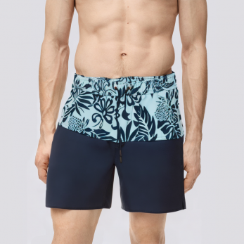 Patchwork printed stretch men's swimming trunks