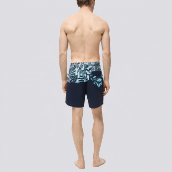 Patchwork printed stretch men's swimming trunks