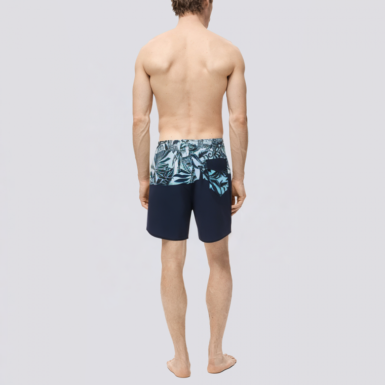 Patchwork printed stretch men's swimming trunks