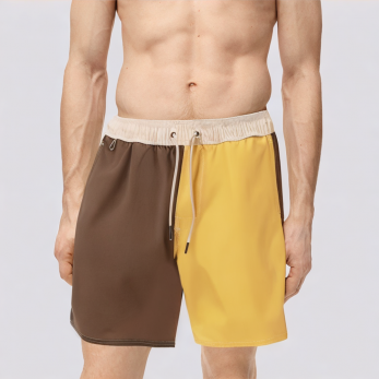 Contrast color stitching elastic waist men's swimming trunks