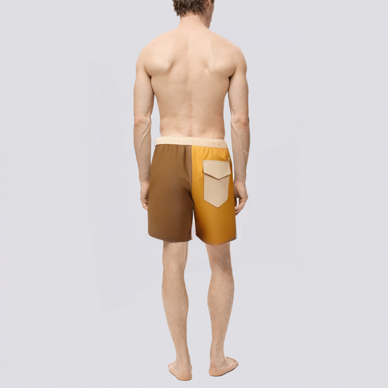 Contrast color stitching elastic waist men's swimming trunks