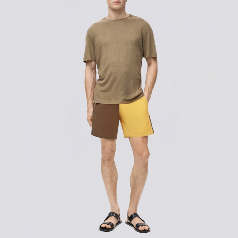 Contrast color stitching elastic waist men's swimming trunks
