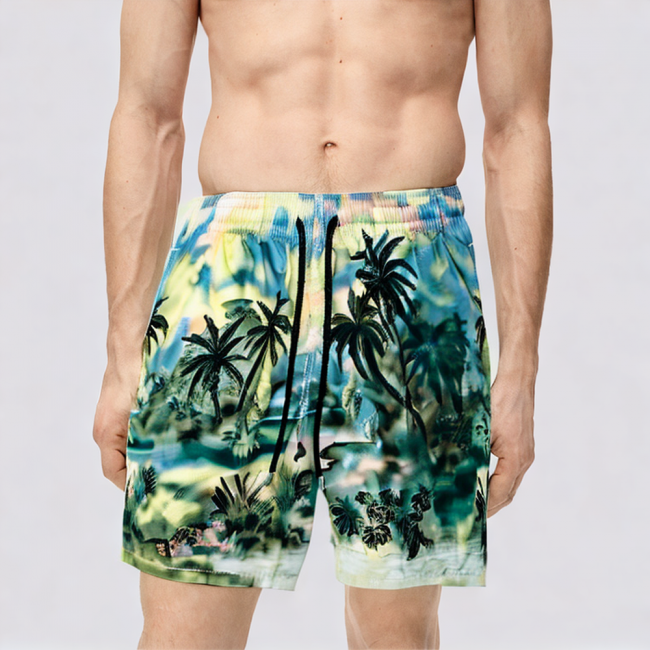 Printed quick-drying high waist men's swimming trunks