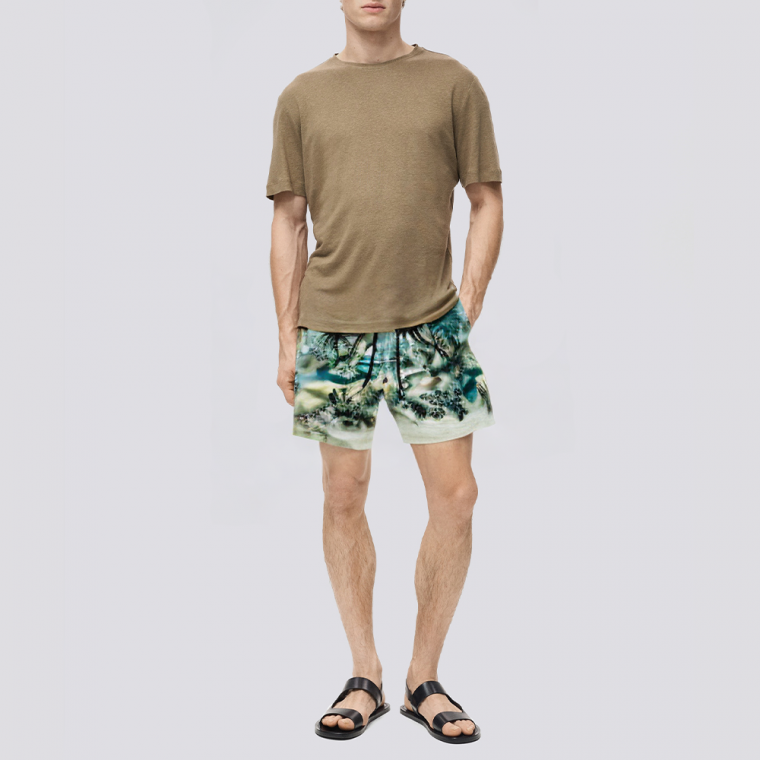 Printed quick-drying high waist men's swimming trunks