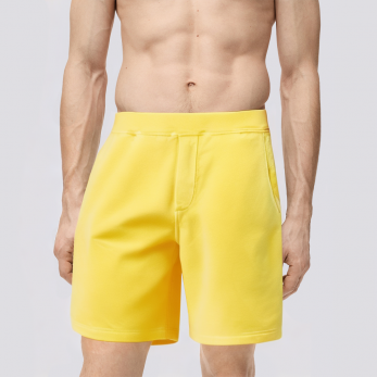 Yellow elastic waist men's swimming trunks