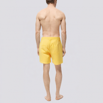 Yellow elastic waist men's swimming trunks