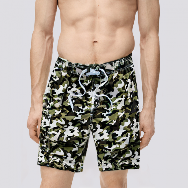Camouflage print lightweight men's swim trunks