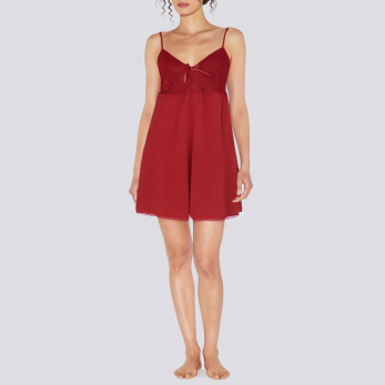 Red sexy deep V-neck lace women's nightgown