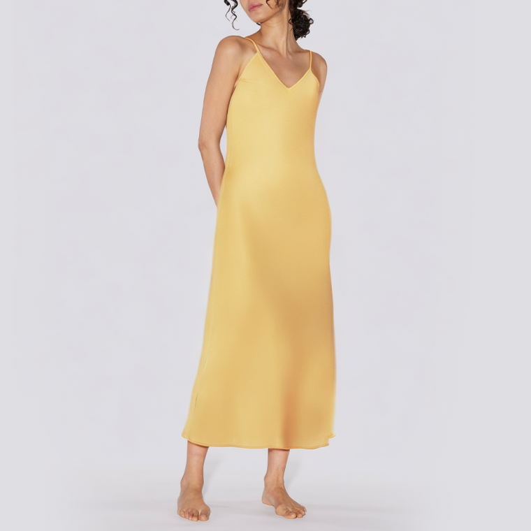 Yellow V-neck backless women's nightgown
