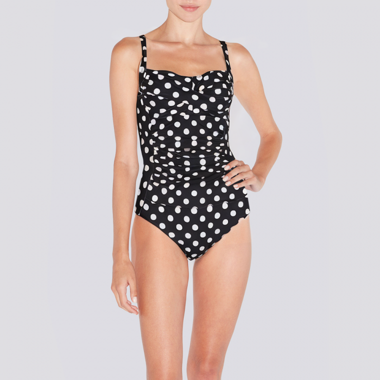 Lightweight polka dot pleated women's one-piece swimsuit