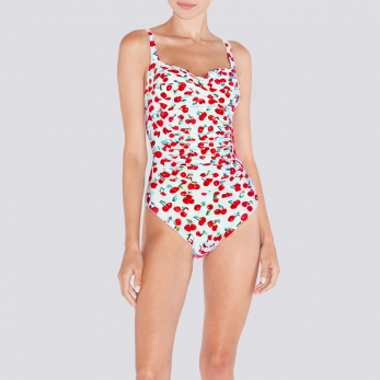 Cherry print heart neck women's one-piece swimsuit