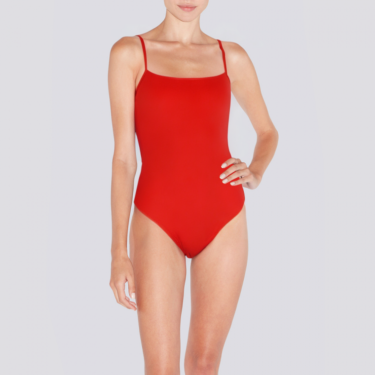 High quality red deep round neck women's one-piece swimsuit