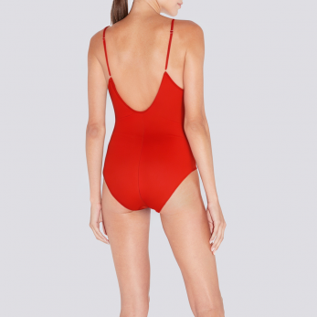 High quality red deep round neck women's one-piece swimsuit