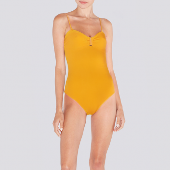 Stylish yellow spaghetti strap women's one-piece swimsuit