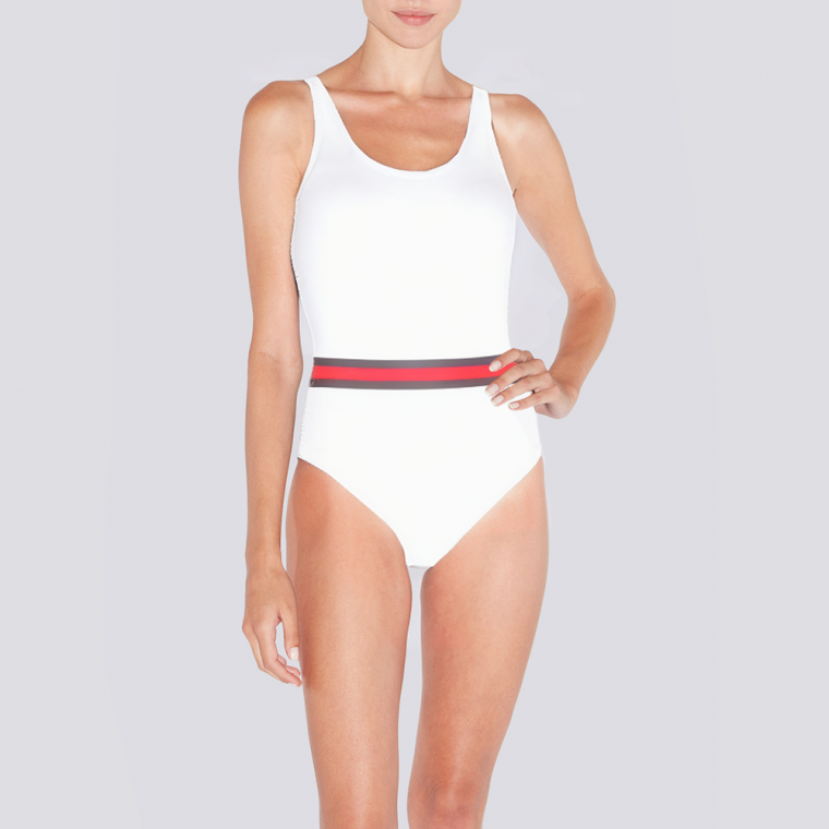 White simple round neck women's one-piece swimsuit