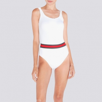 White simple round neck women's one-piece swimsuit