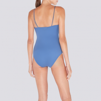 Stylish blue spaghetti strap women's one-piece swimsuit