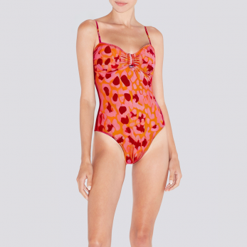 Red leopard print women's one-piece swimsuit