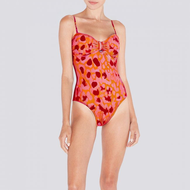 Red leopard print women's one-piece swimsuit