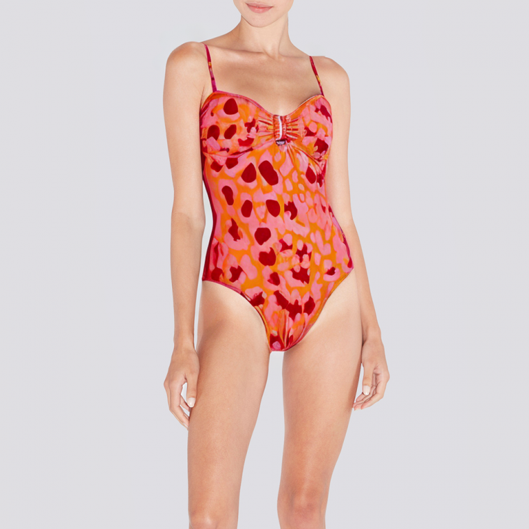 Red leopard print women's one-piece swimsuit