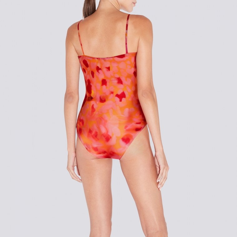 Red leopard print women's one-piece swimsuit