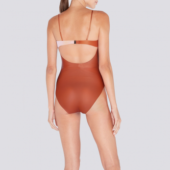Contrast color slim fit backless women's one-piece swimsuit