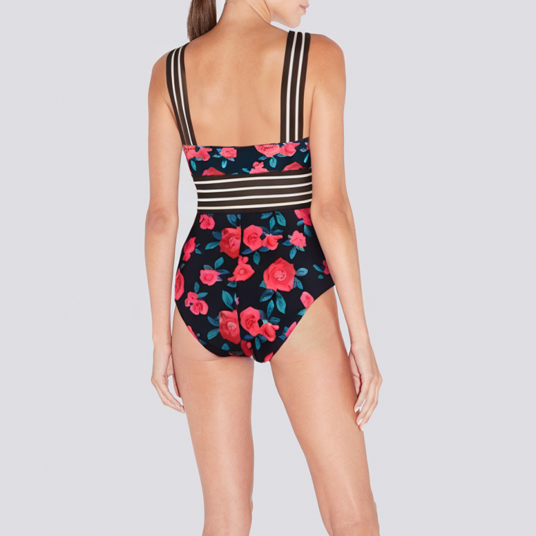 Floral print cutout women's one-piece swimsuit