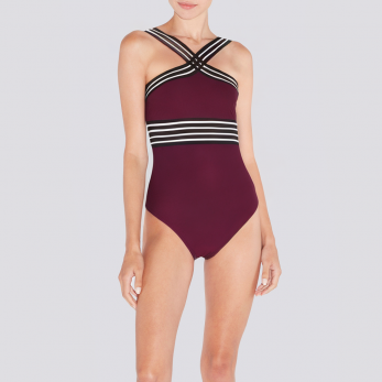 Cross-front slim fit mesh women's one-piece swimsuit